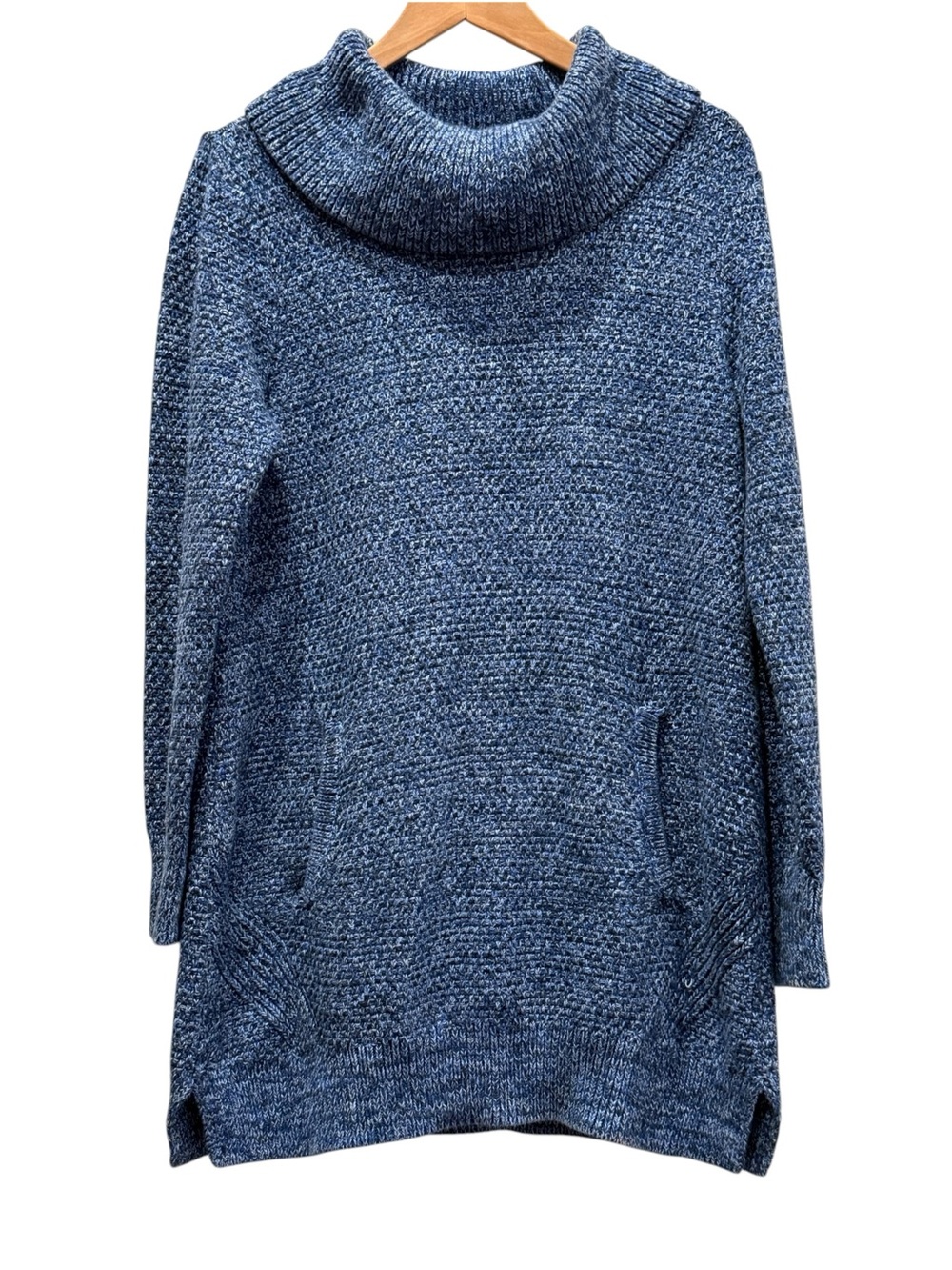 Duluth Trading Co. Blue Marled Cowl Neck Sweater Tunic | Cotton Blend | Heritage
